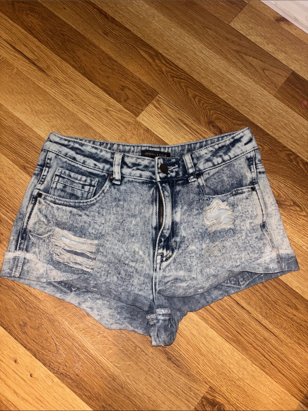 Kendall & Kylie Light Blue Acid Wash Distressed Denim Shorts